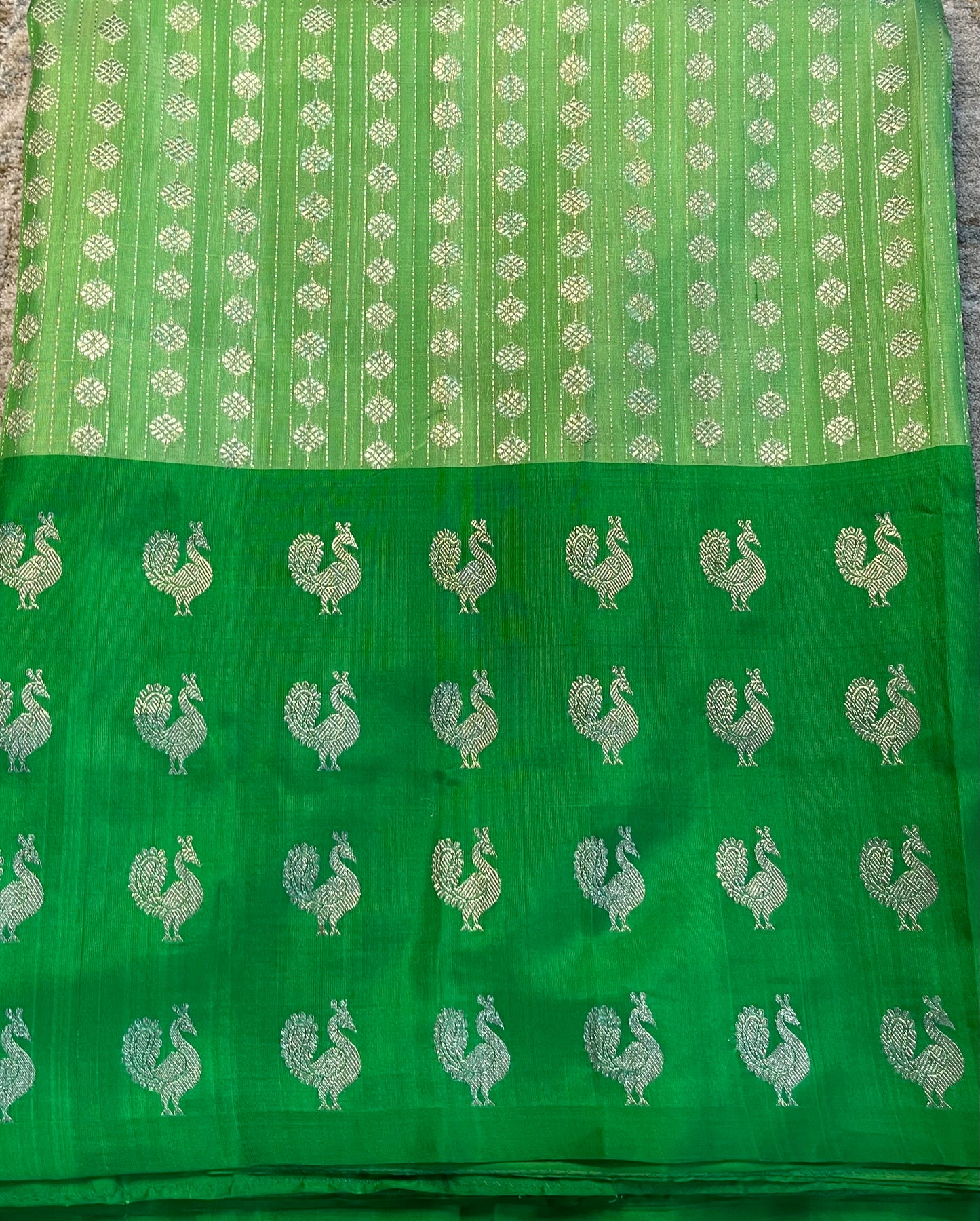 Exquisite Designer Light Green Silk Saree with Intricate Peacock Border w/ Blouse