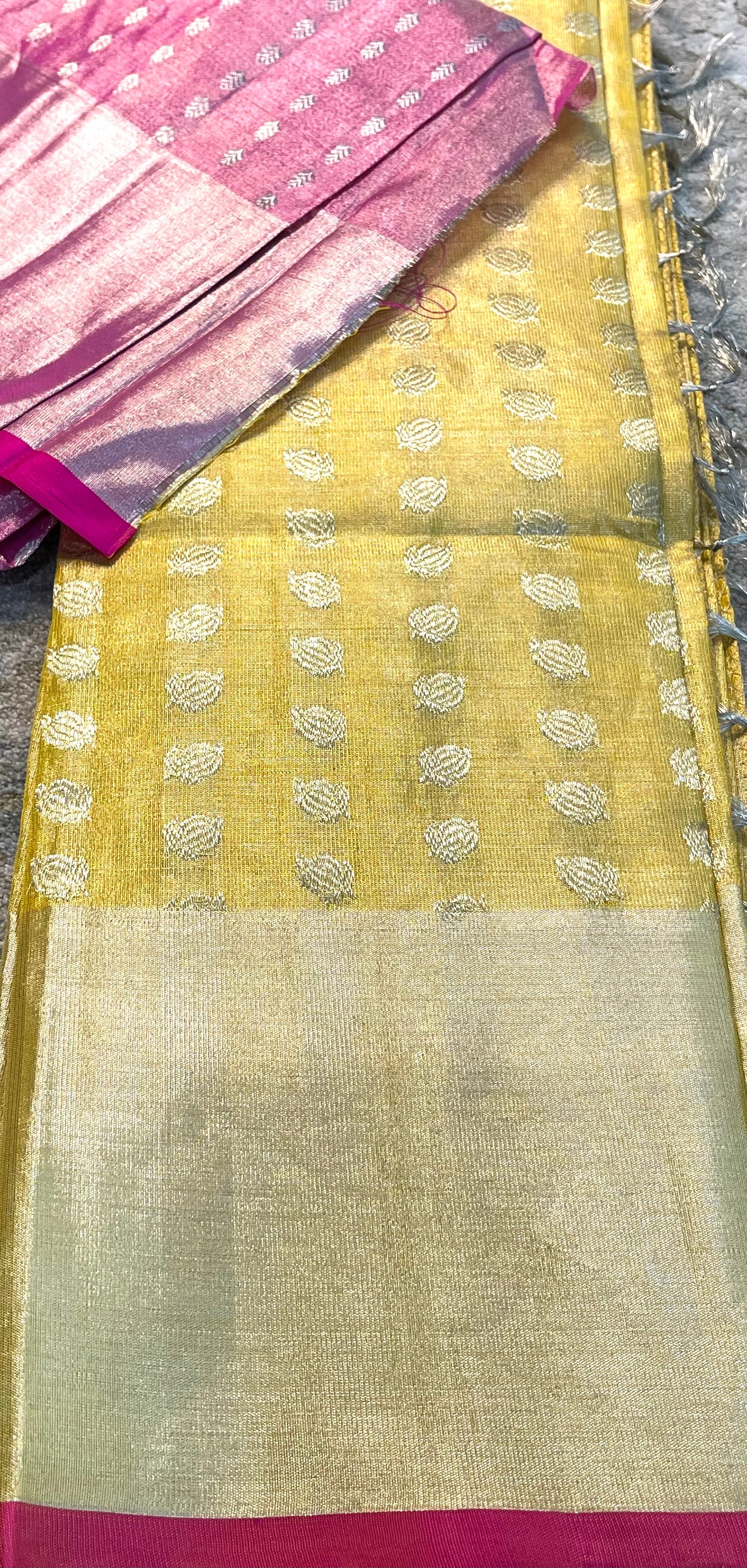 Elegant Pastel Chandan Saree with Pink Border and Silver Zari