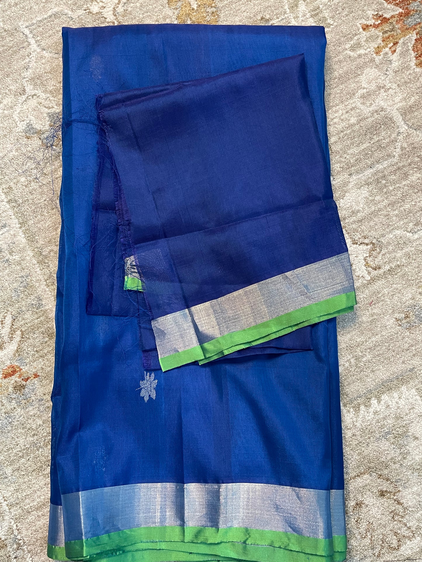 Elegant Teal Blue Saree with Parrot Green Selvedge and Self Zari