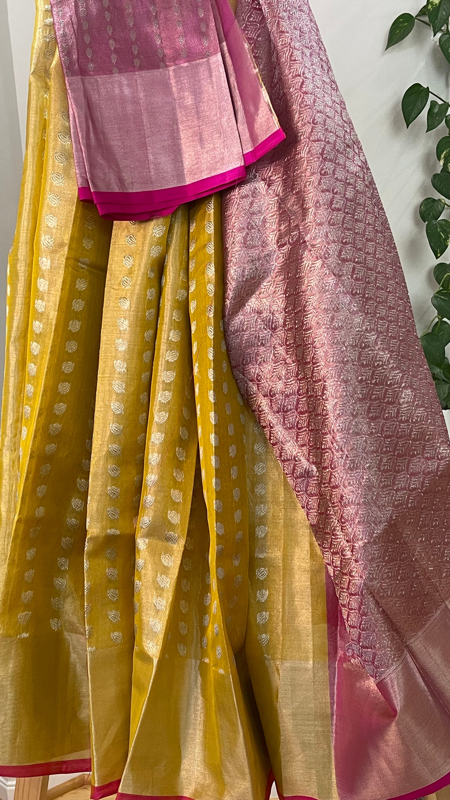 Elegant Pastel Chandan Saree with Pink Border and Silver Zari
