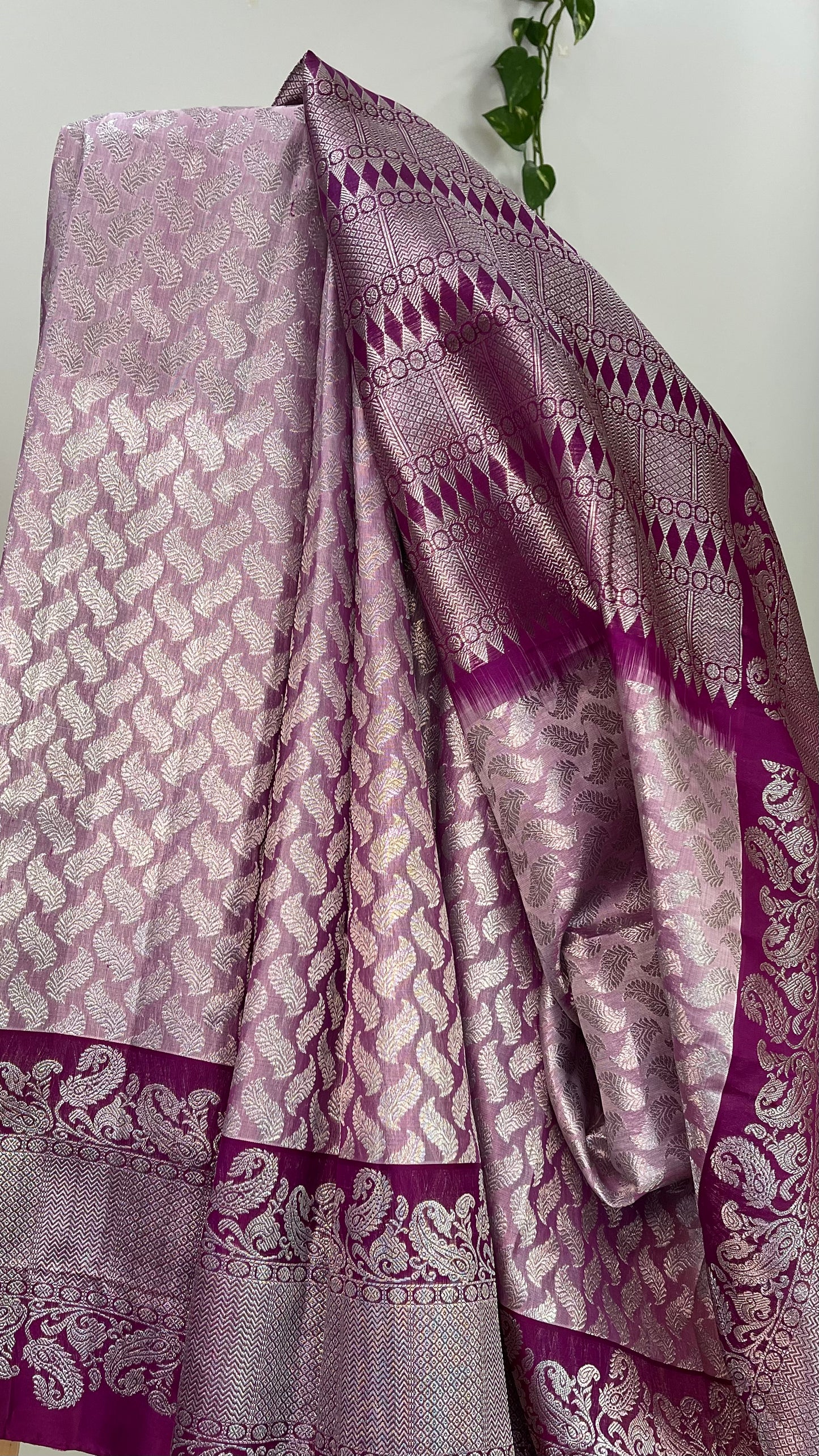Unique Light Purple Saree with Crimson Zari Border