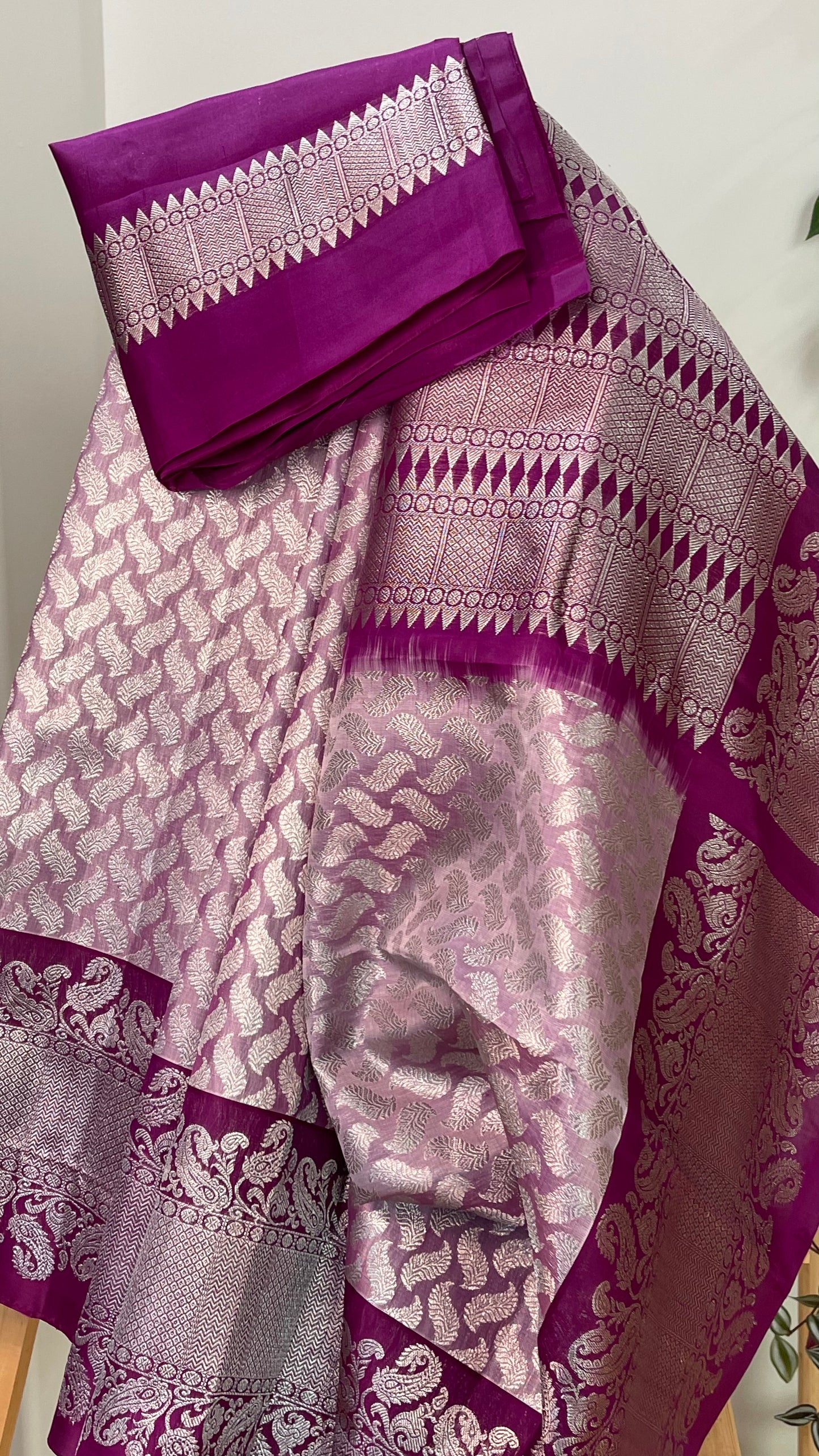 Unique Light Purple Saree with Crimson Zari Border