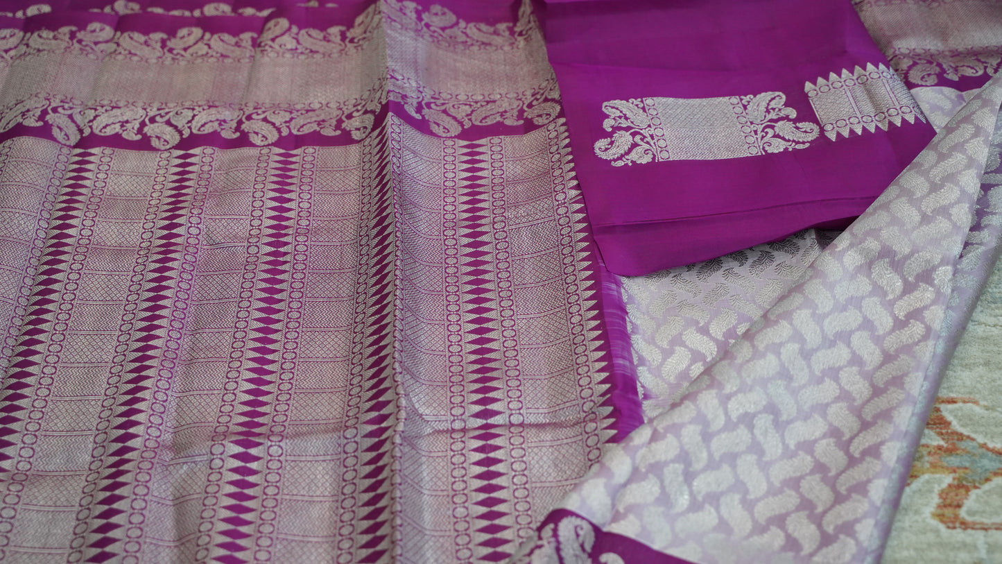 Unique Light Purple Saree with Crimson Zari Border