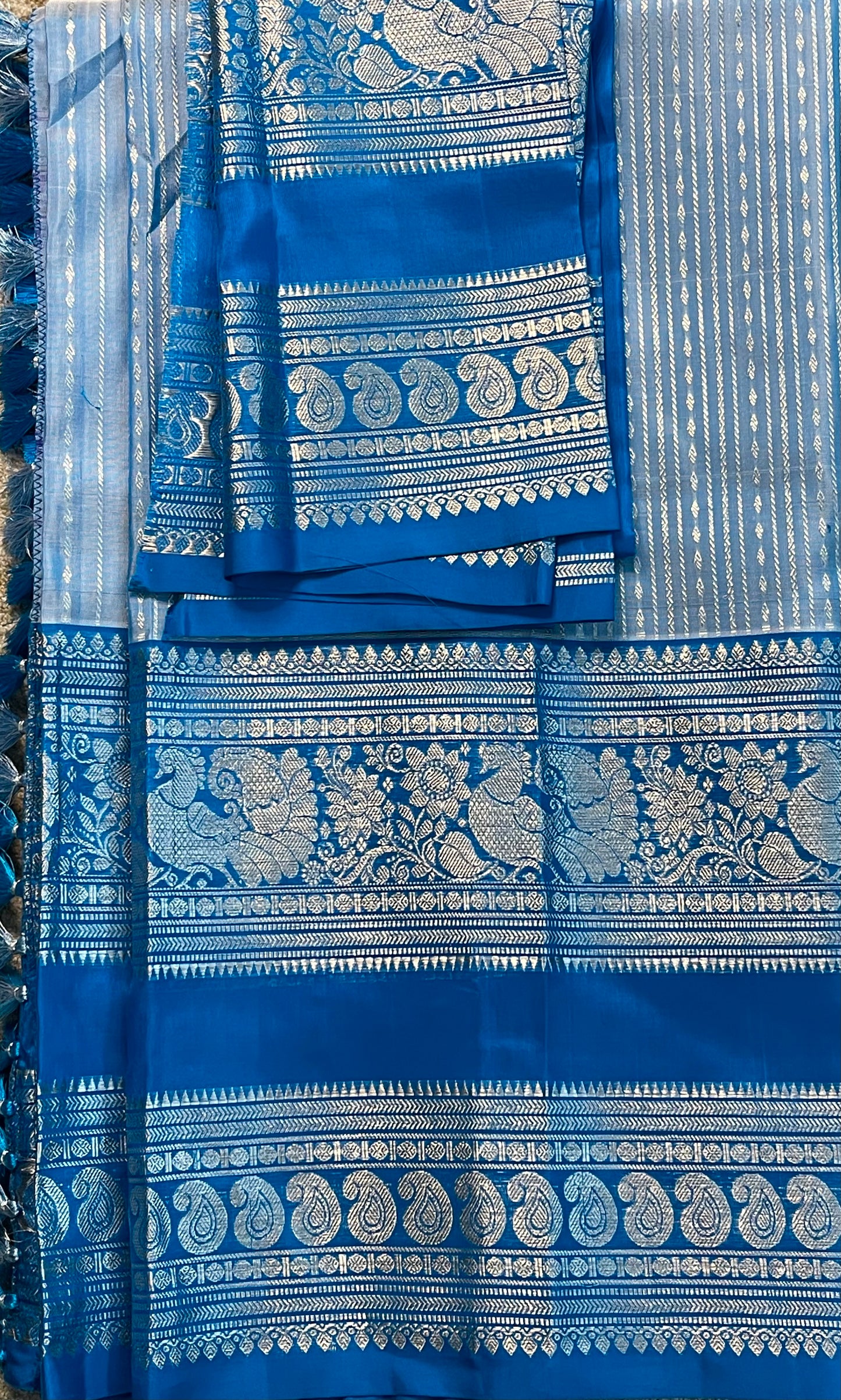 Elegant Baby Blue Saree with Dark Blue Silver Zari Mango Border