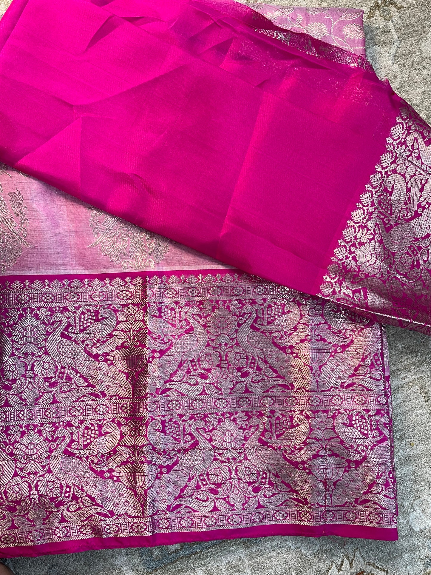 Elegant Light Pink Silk Saree with Dark Pink Peacock Zari Border