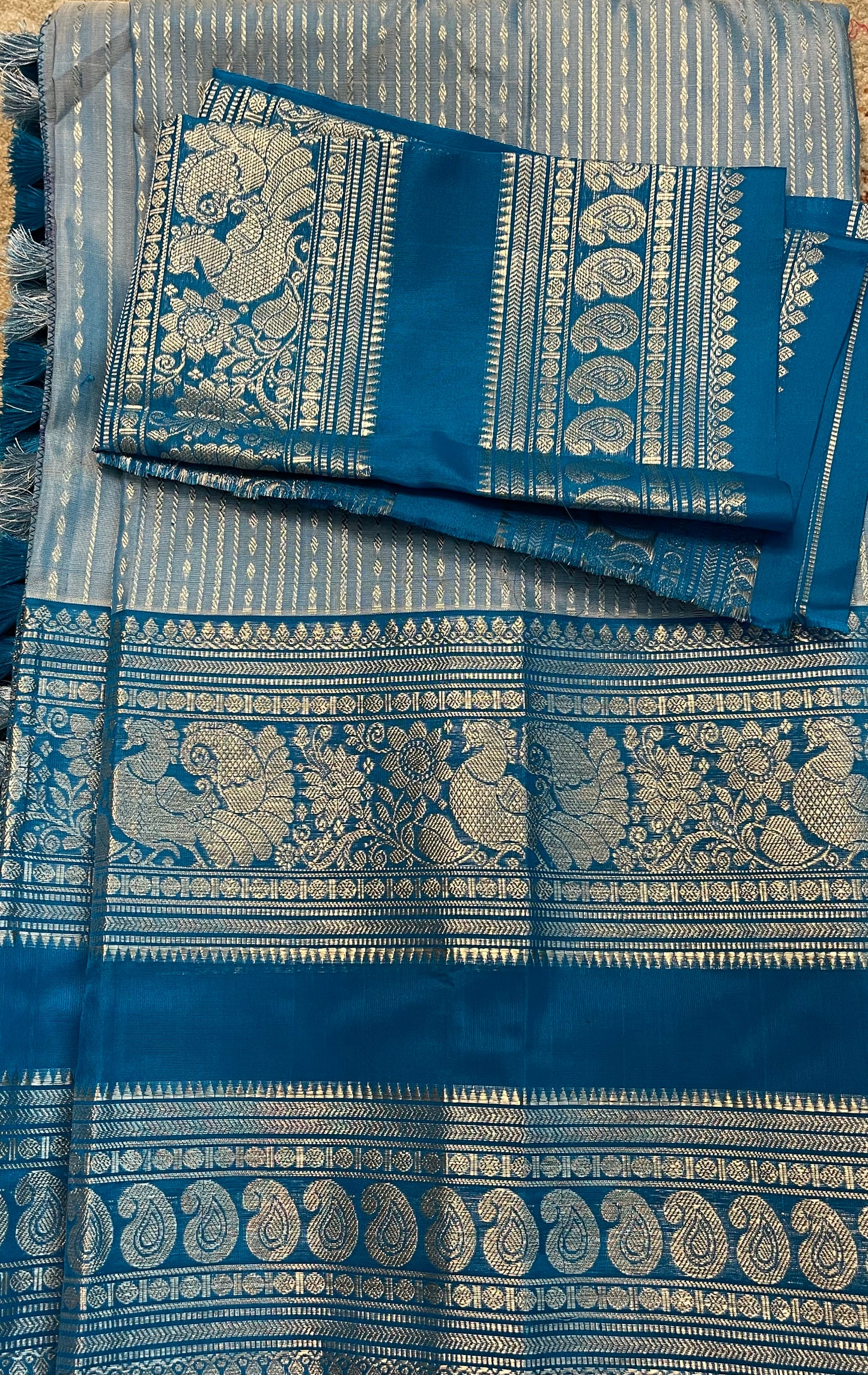 Elegant Baby Blue Saree with Dark Blue Silver Zari Mango Border