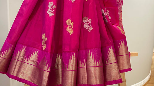 Elegant Rani Pink Silk Saree with Temple Border and Blouse