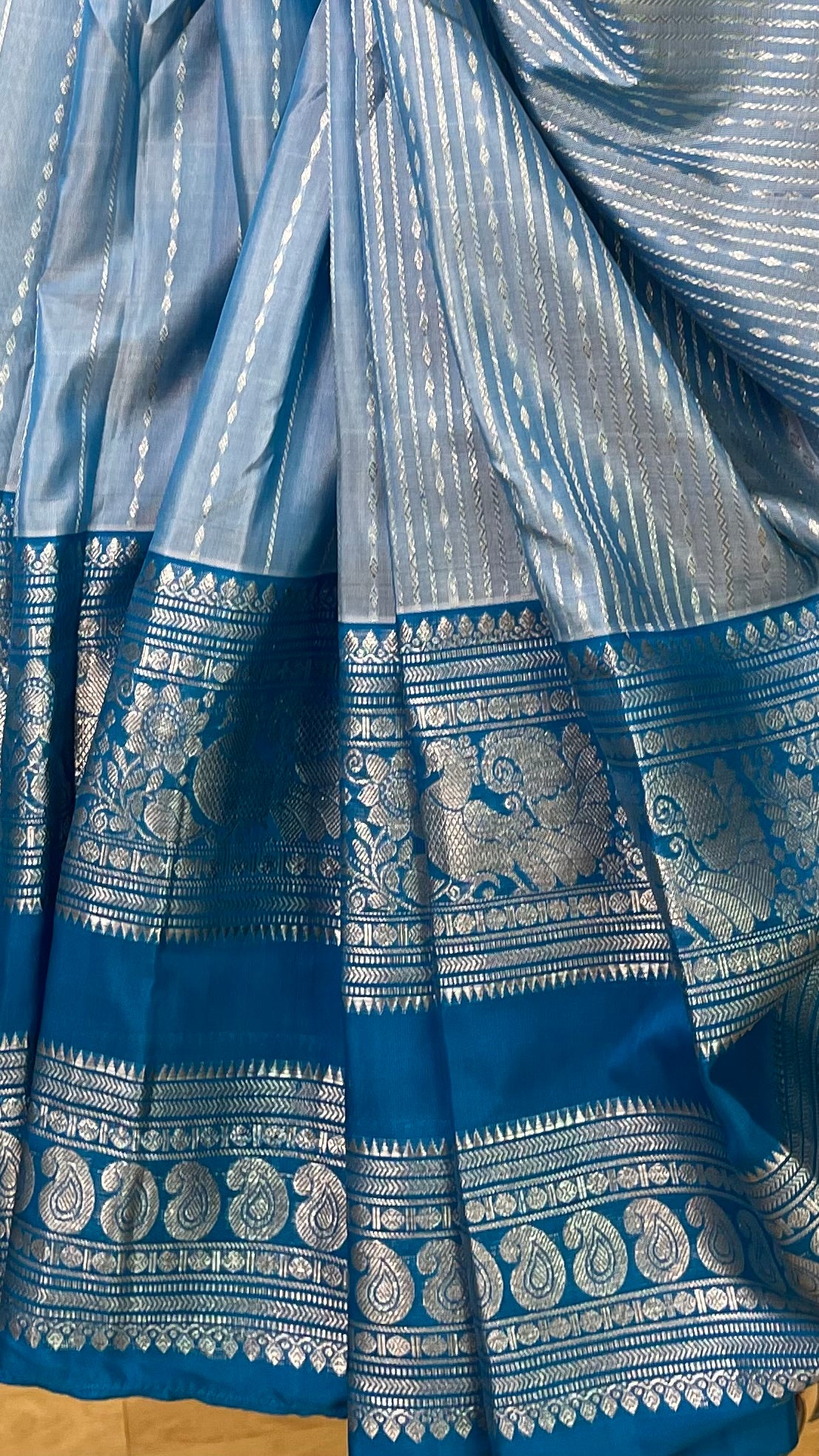 Elegant Baby Blue Saree with Dark Blue Silver Zari Mango Border