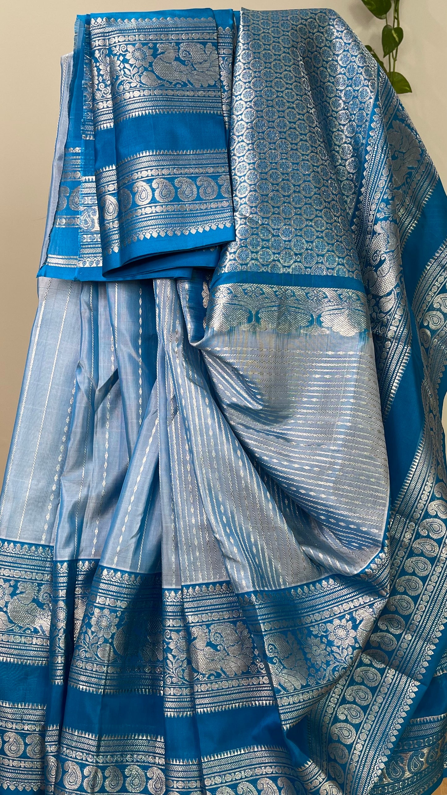 Elegant Baby Blue Saree with Dark Blue Silver Zari Mango Border