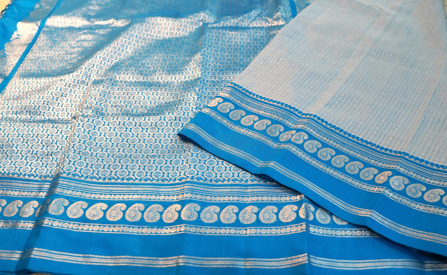 Elegant Baby Blue Saree with Dark Blue Silver Zari Mango Border